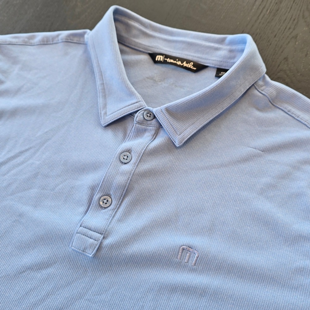 Travis Mathew Mens XXL Light Blue Short Sleeve Golf Polo Shirt Rib Performance
